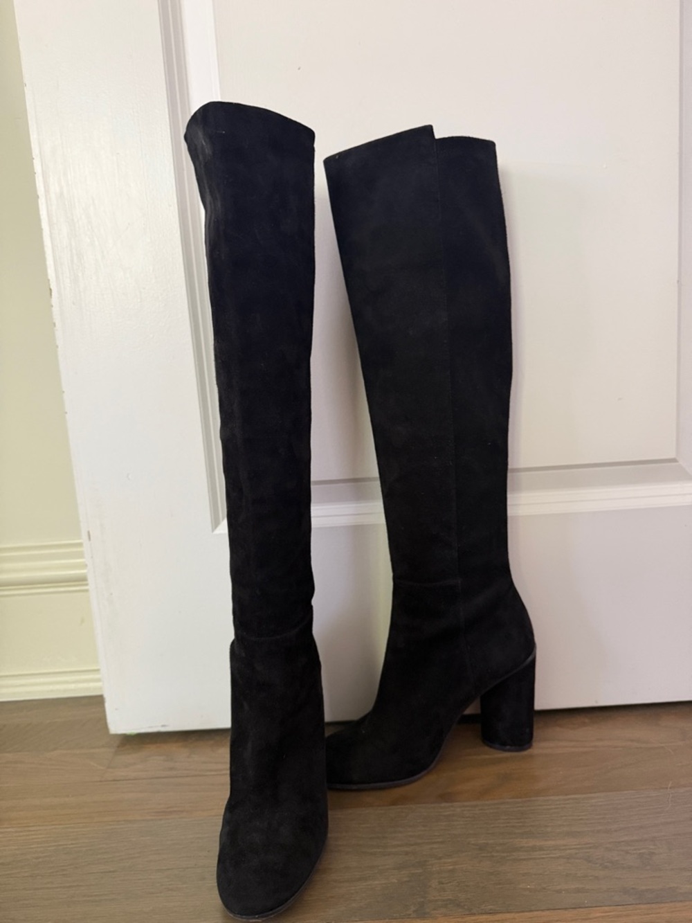 Stuart Weitzman Black Over-the-Knee Suede Block Heel Boots